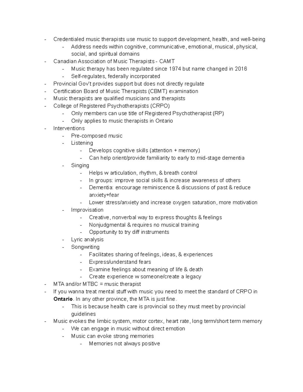 Music 2MT3 LECTURE #1 NOTES COMPLETE - Credentialed music therapists ...