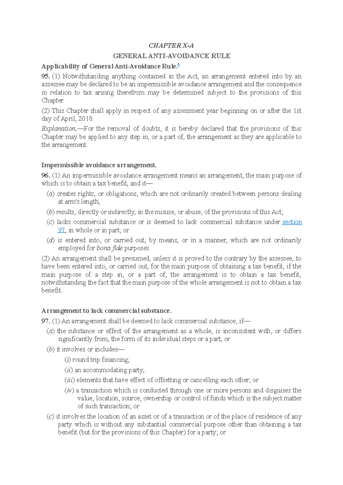 GAAR Sections - CHAPTER X-A GENERAL ANTI-AVOIDANCE RULE Applicability ...