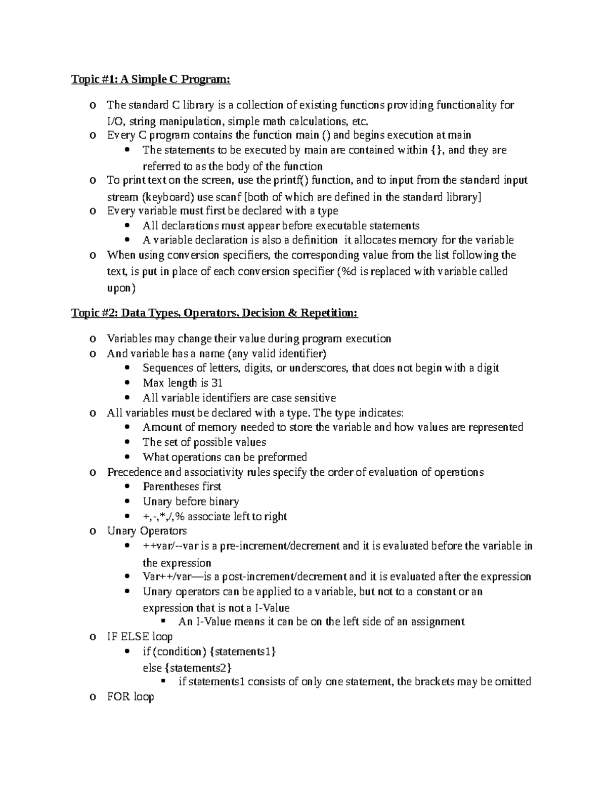 2SH4 Summed Up - Summary Principles of Programming - Topic #1: A Simple ...