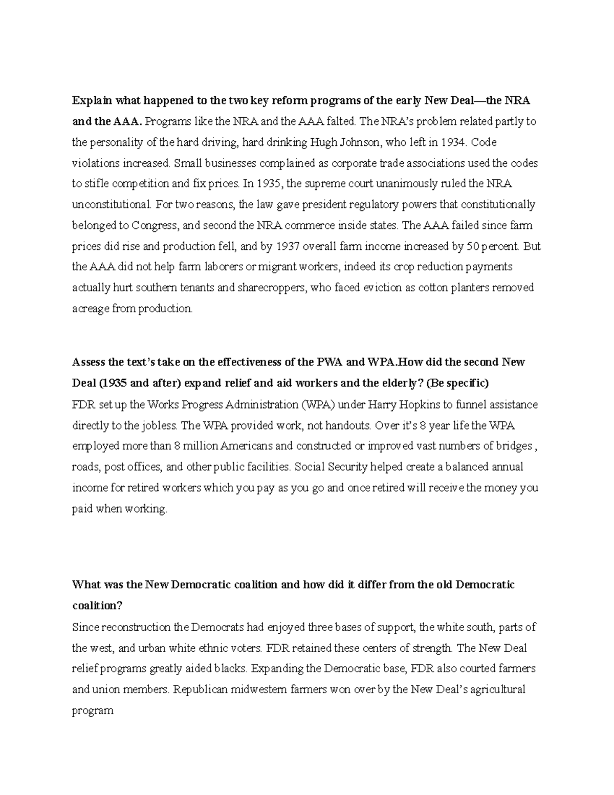 Two key reform programs of the early New Deal—the NRA and the AAA ...