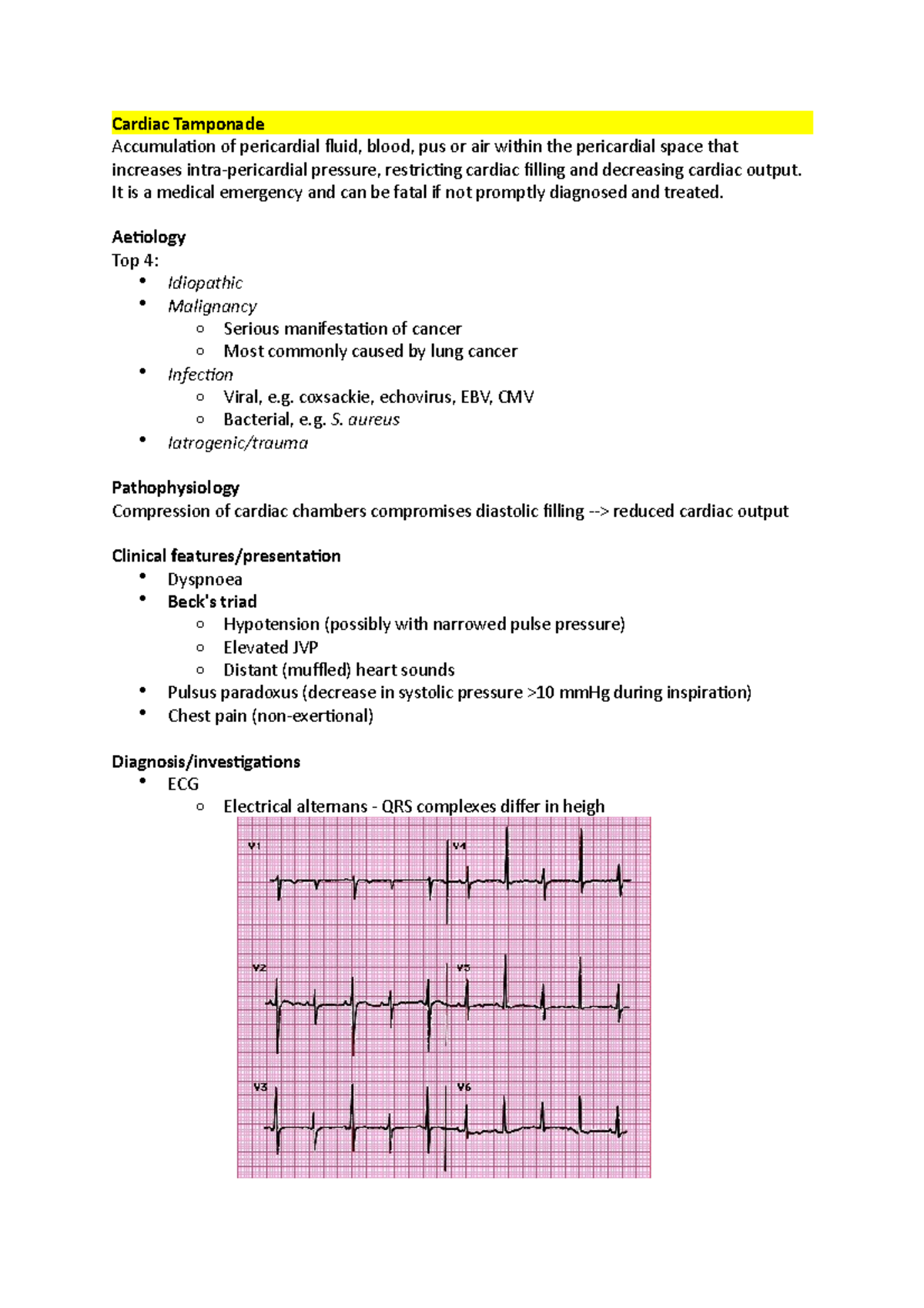 Cardiac Tamponade - Cardiac Tamponade Accumulation of pericardial fluid ...