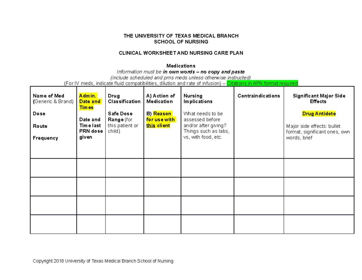 Medication Form(2) hfbshfdbv THE UNIVERSITY OF TEXAS MEDICAL BRANCH