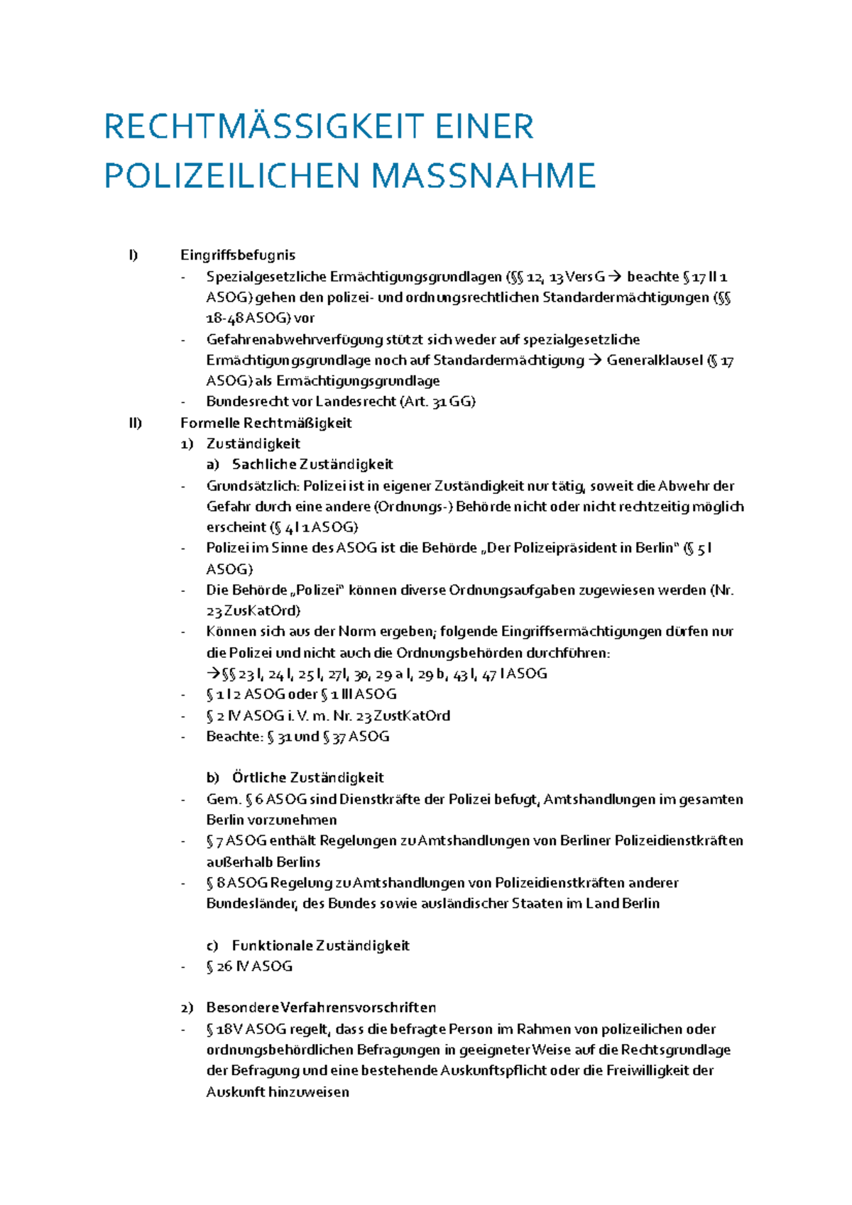 POR Zusammenfassung - Ergänzung - EINER POLIZEILICHEN MASSNAHME I) II ...