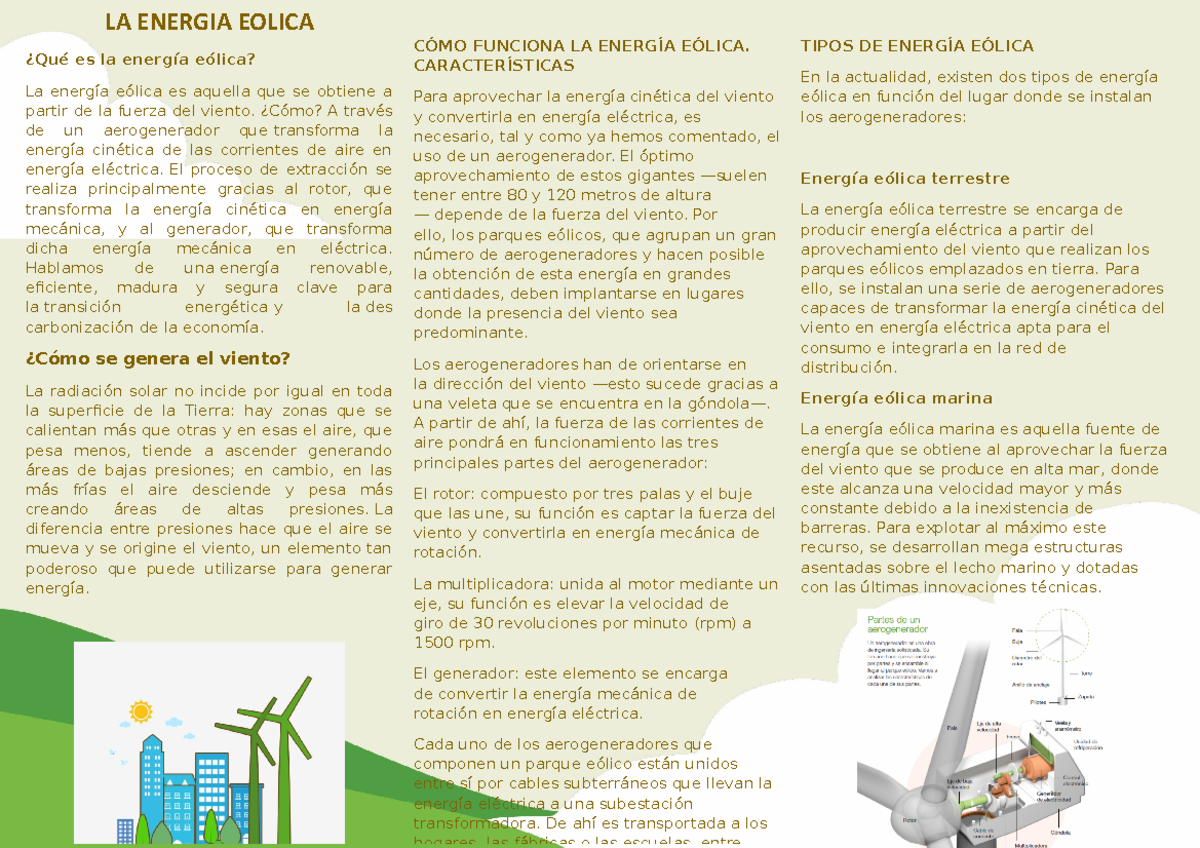 Eolica Triptico 1 - TIPOS DE ENERGÍA EÓLICA En la actualidad, existen
