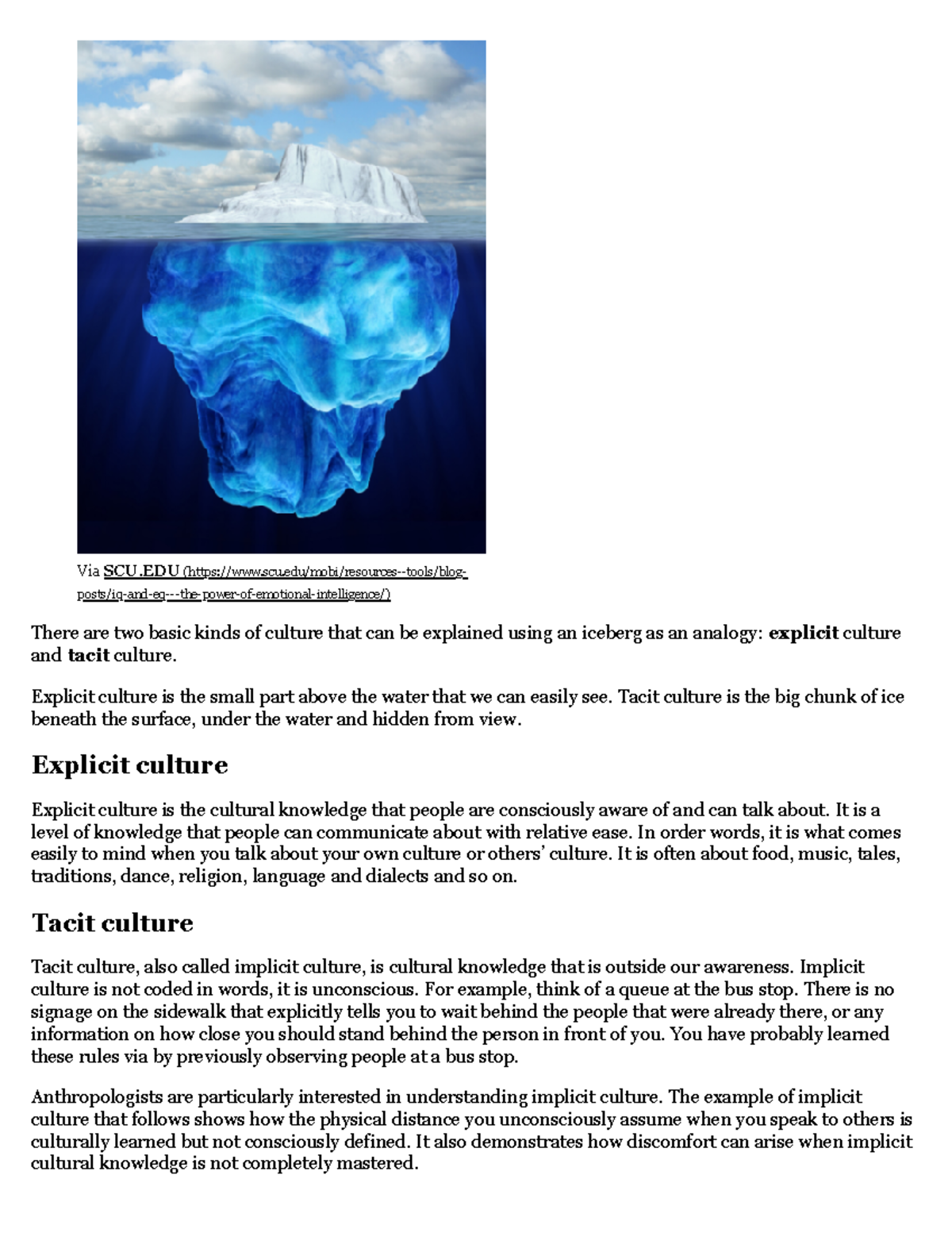 Culture as an Iceberg - ANTH-1031-082 083 085 (Introduction to ...