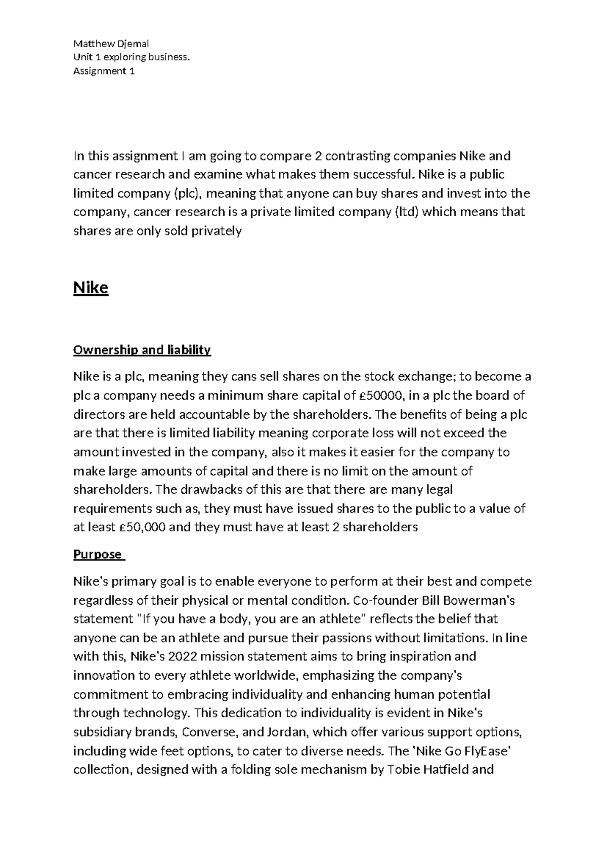Unit 1Exploring Business P1 - Unit 1 exploring business. Assignment 1 ...