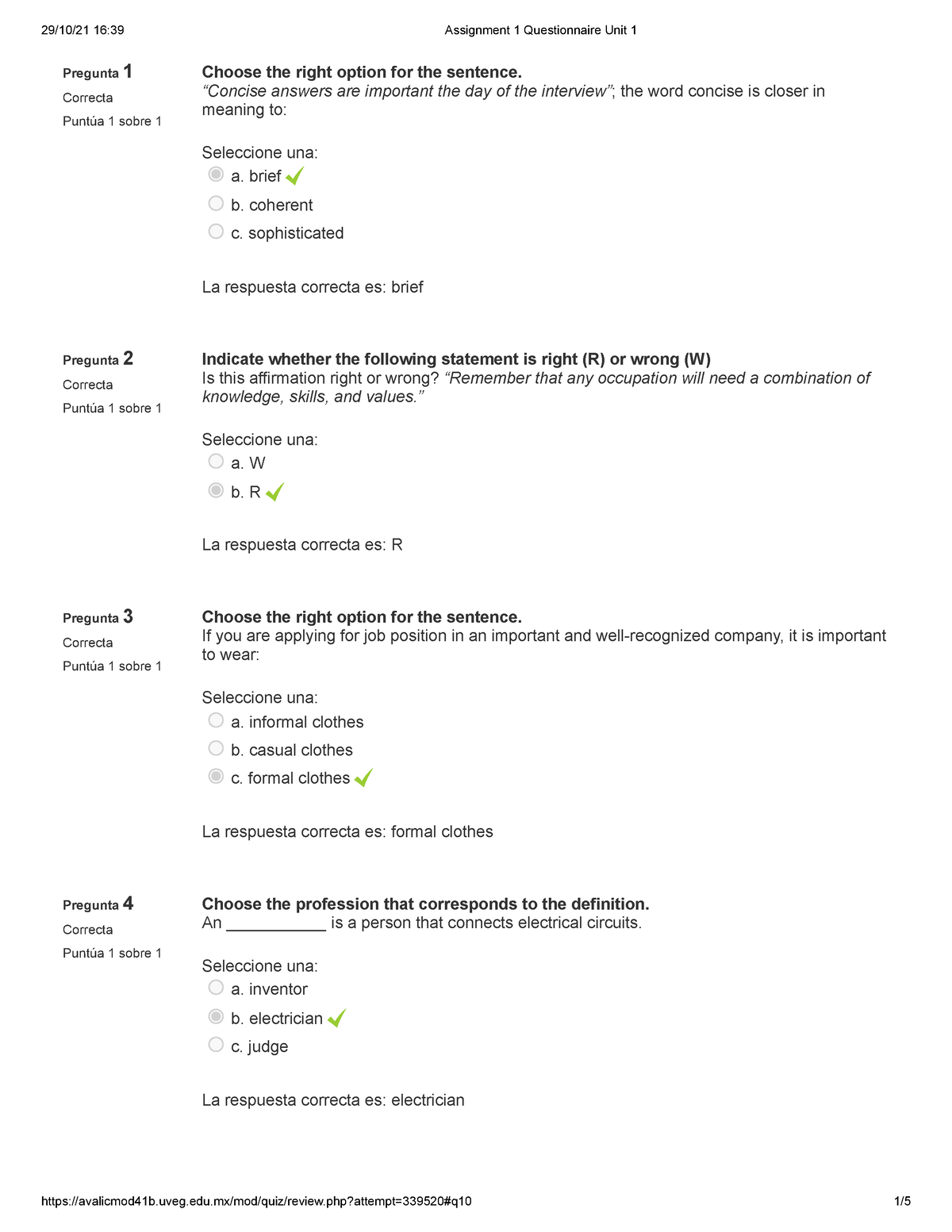 assignment 1 questionnaire unit 1