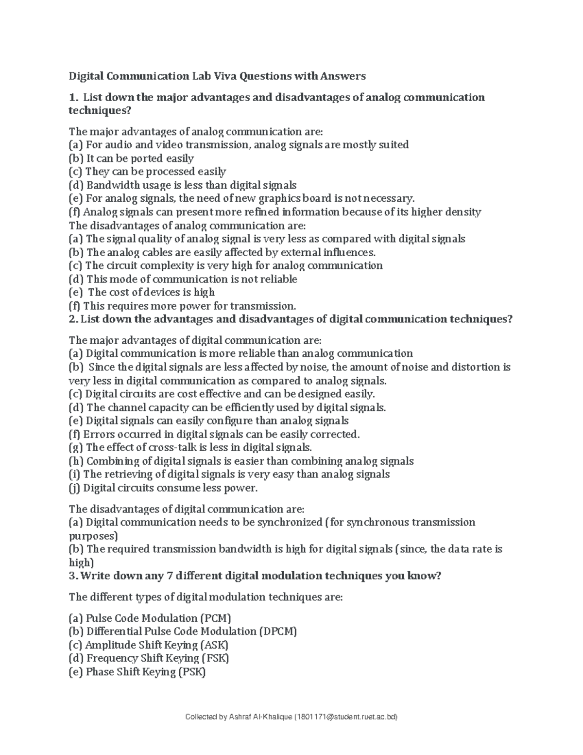Digital Communication Lab Viva Questions (f) Analog signals can present more refined