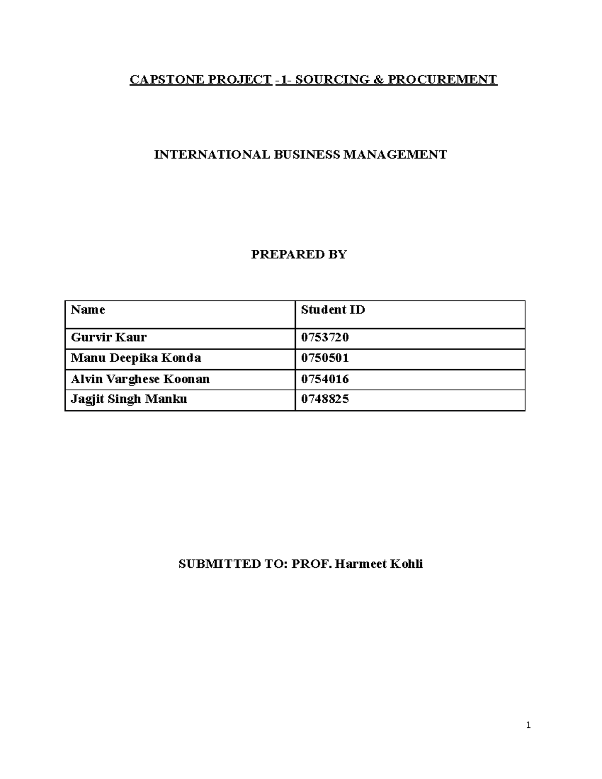 Capstone Final DOC - CAPSTONE PROJECT -1- SOURCING & PROCUREMENT ...