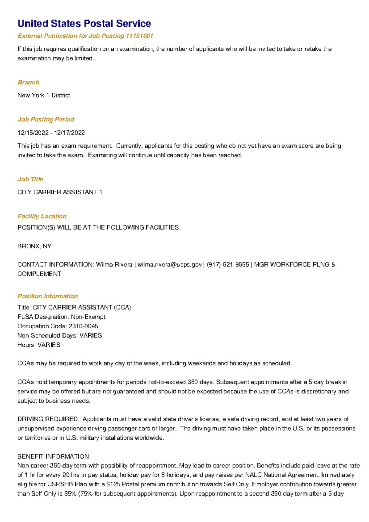 City Carrier Assistant 1 - jtye8t4