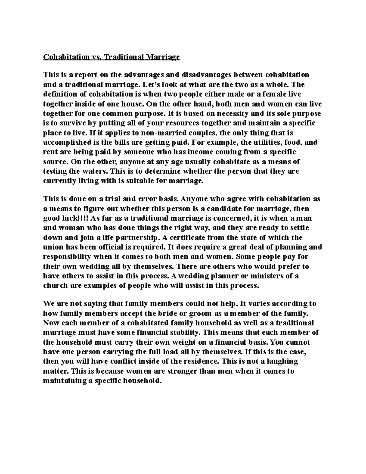 Cohabitation vs Traditional Marriage - Cohabitation vs. Traditional ...