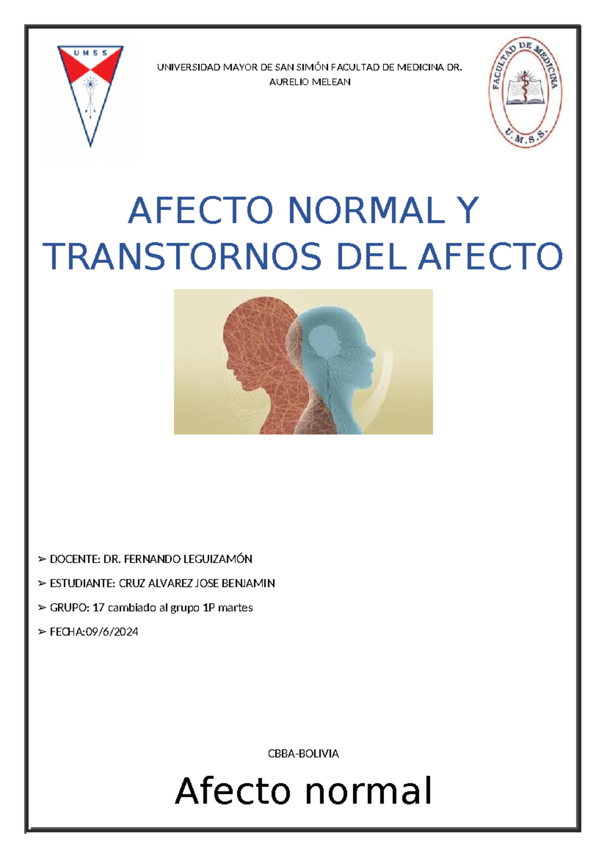 Afecto Normal Y Transtornos DEL Afecto - UNIVERSIDAD MAYOR DE SAN SIMÓN ...
