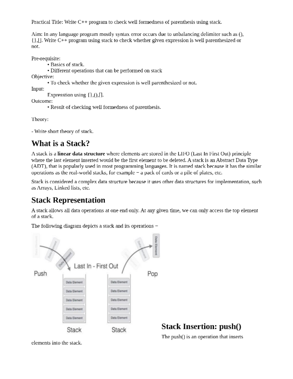 Stack - Practical Title: Write program to check well formedness of ...