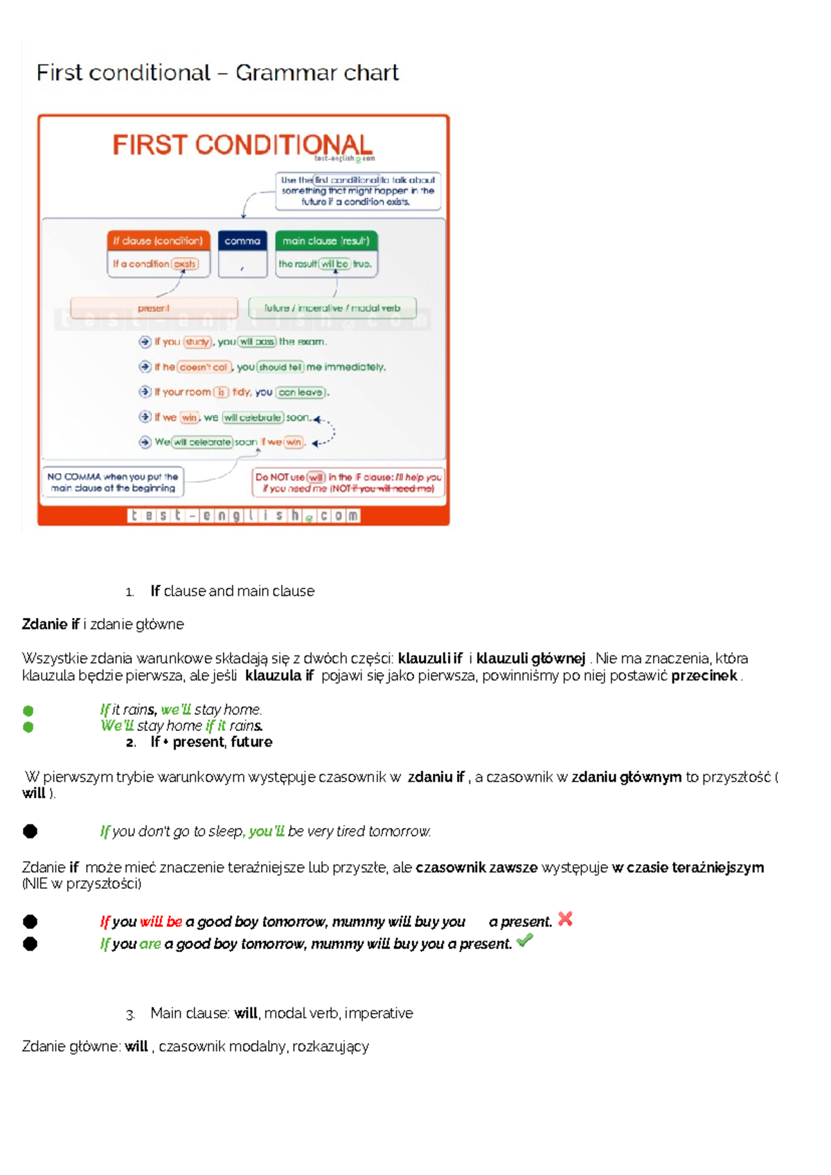 First conditional - abc - 1. If clause and main clause Zdanie if i ...