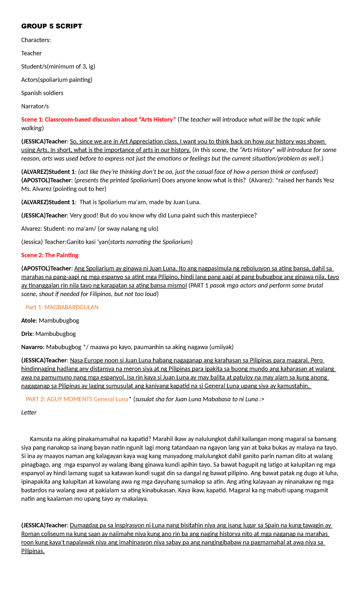 Group 5 Script - jjjjj - GROUP 5 SCRIPT Characters: Teacher Student/s ...