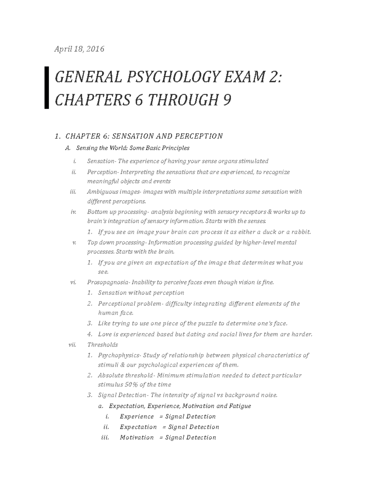 General Psychology Exam 2 - April 18, 2016 GENERAL PSYCHOLOGY EXAM 2 ...