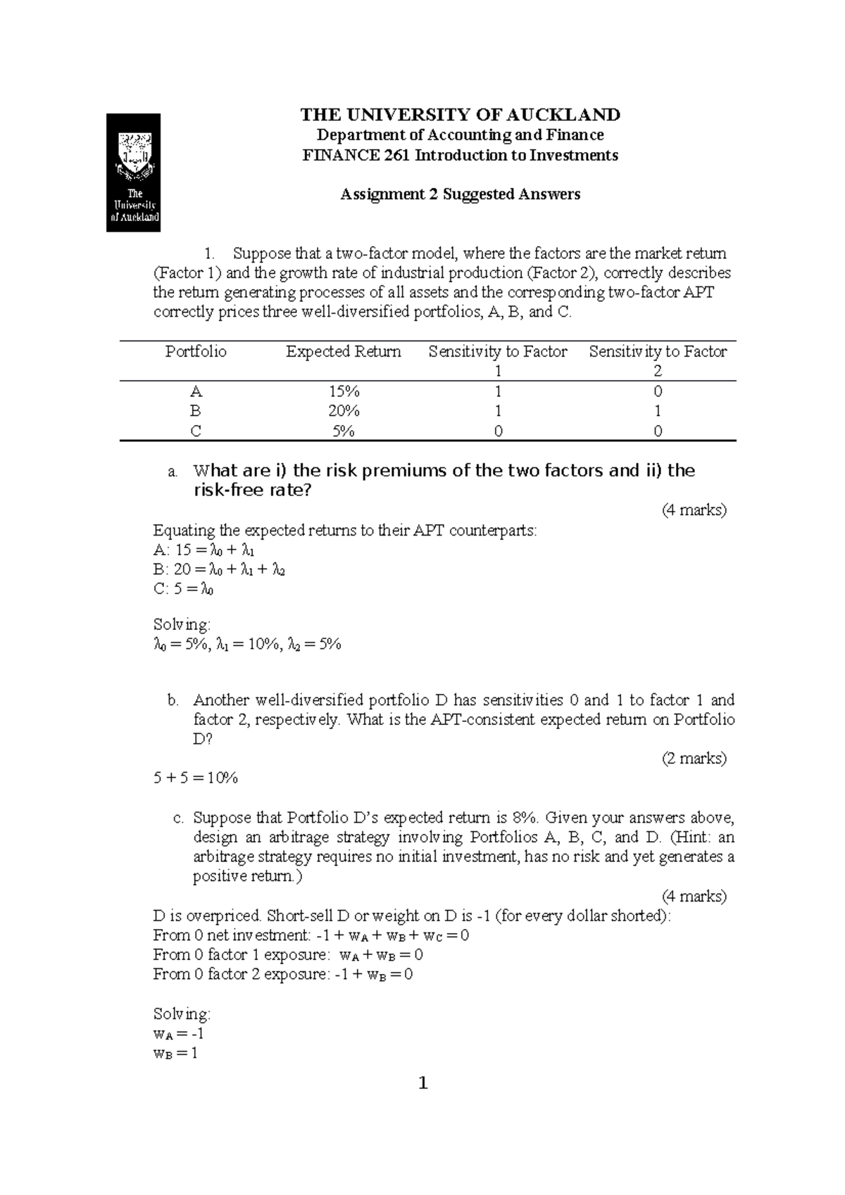 finance 261 assignment 1