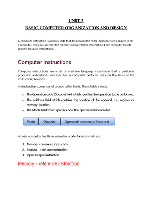CA Short Notes - 2nd sem bca - Computer Architecture: Computer ...