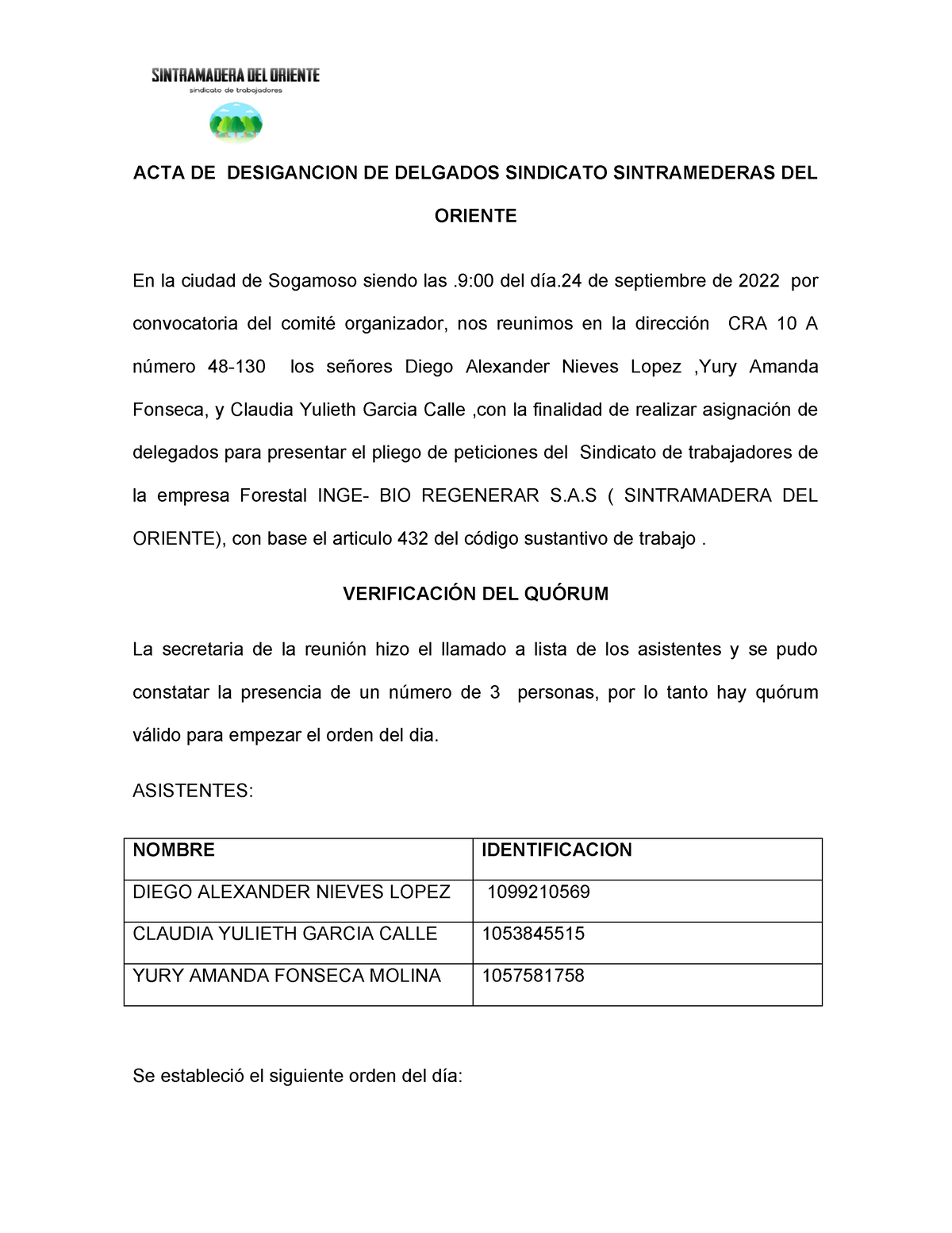 Entrega 2 Acta Desigancion De Delegados Sindicato Acta De Desigancion