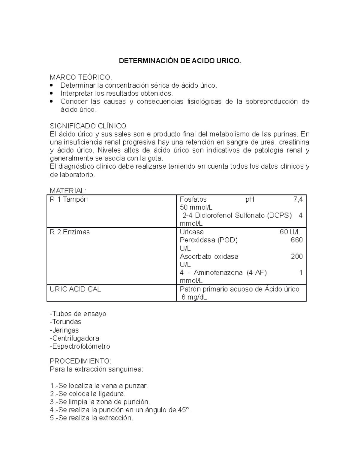 Acido urico practica DE ACIDO URICO. MARCO Determinar la de