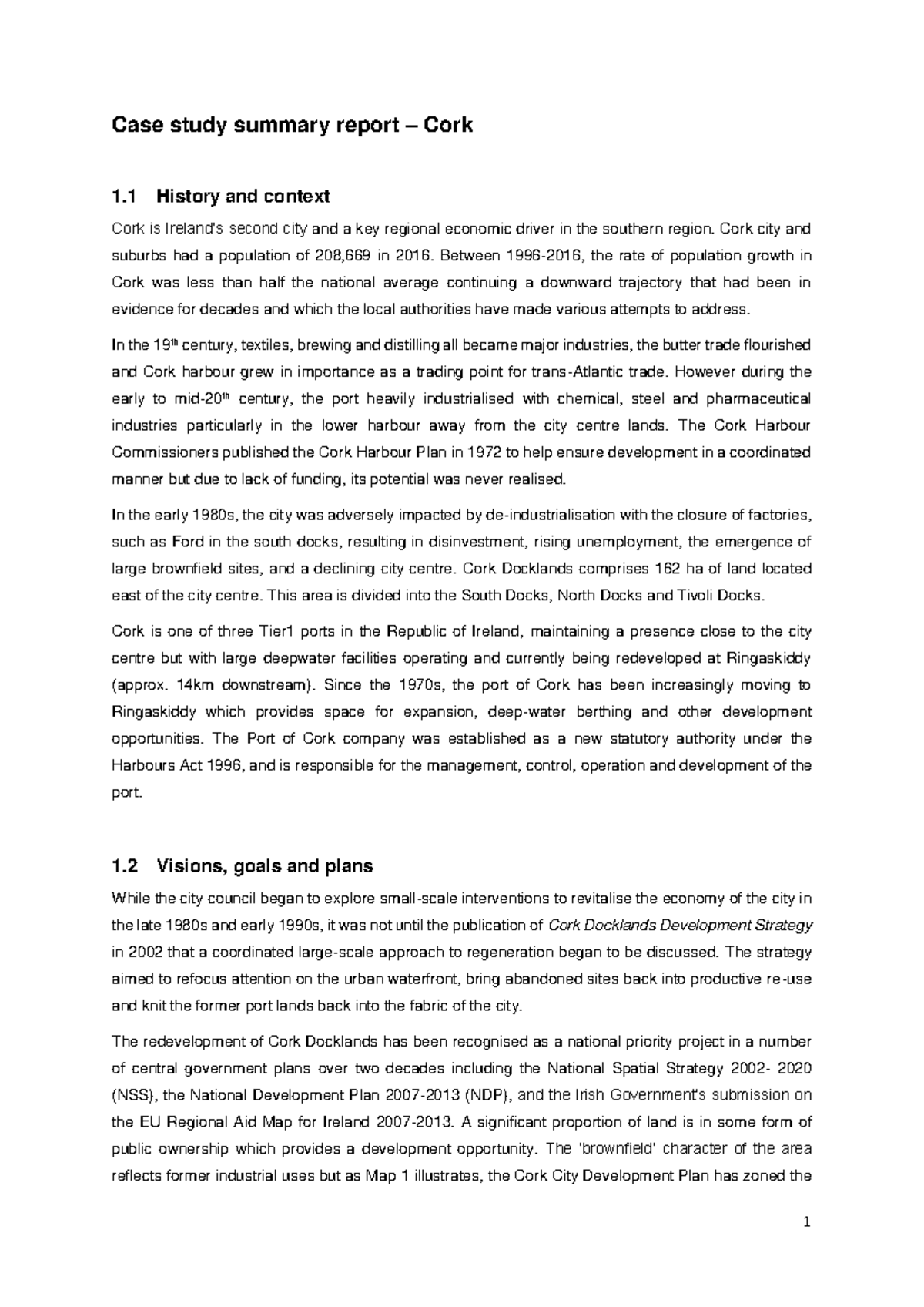 Case Study Summary Report Example - Case study summary report – Cork 1 ...