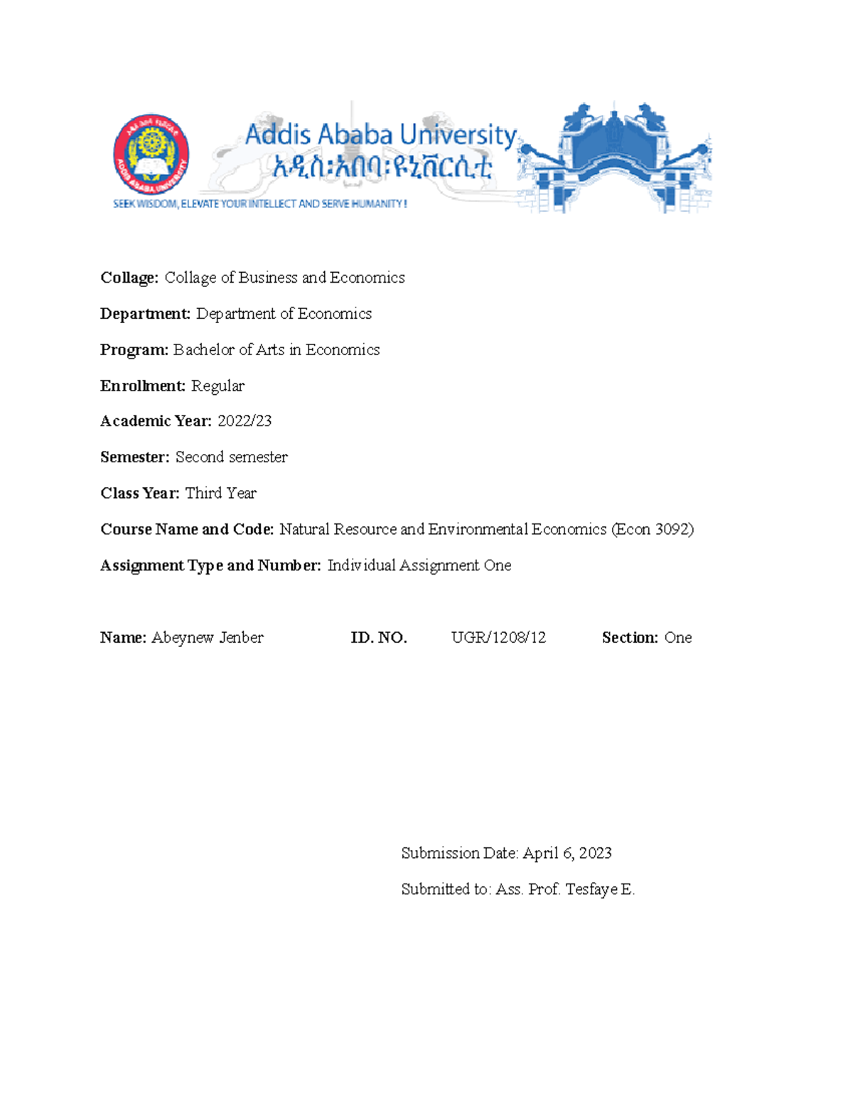 Article Review Ass. 1 - Collage: Collage of Business and Economics ...