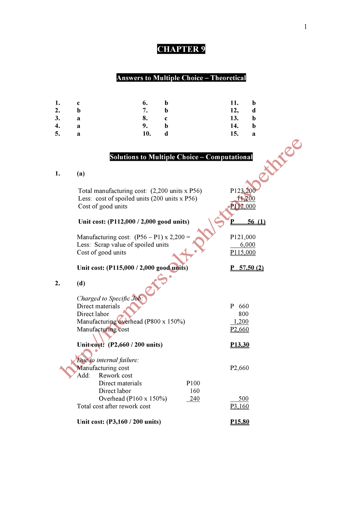 Cost Acctg Chapter-9 - CHAPTER 9 Answers To Multiple Choice ...