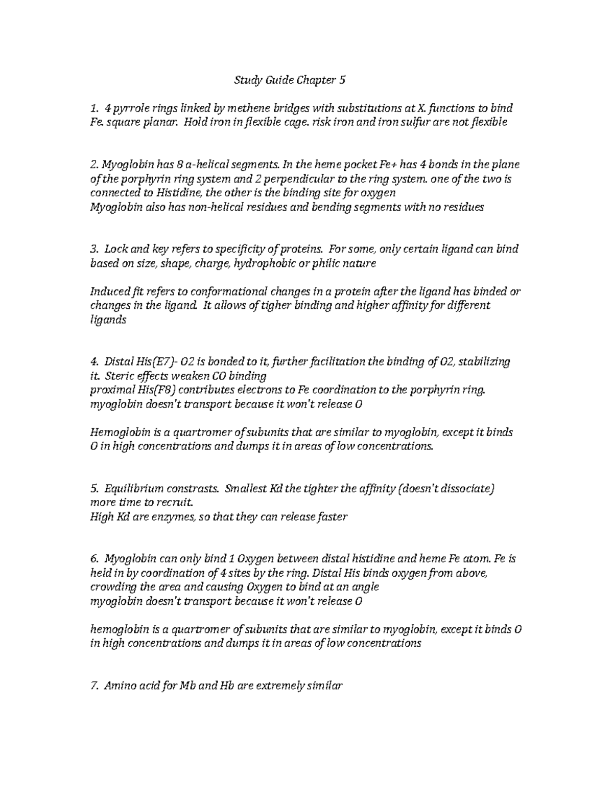 Study Guide Chapter 5 biochem 1 - Study Guide Chapter 5 1. 4 pyrrole ...
