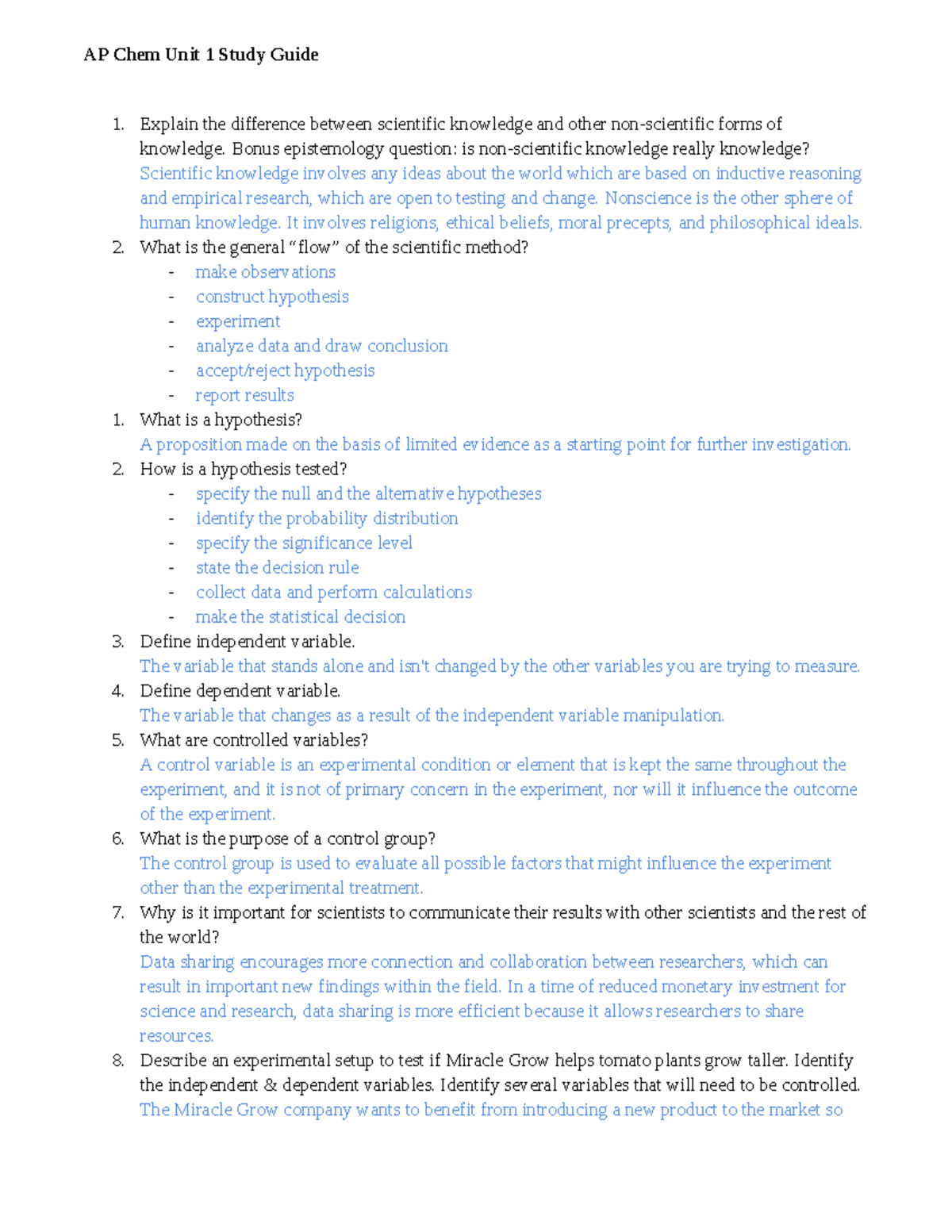 AP Chem Unit 1 Study Guide - Explain the difference between scientific  knowledge and other - Studocu