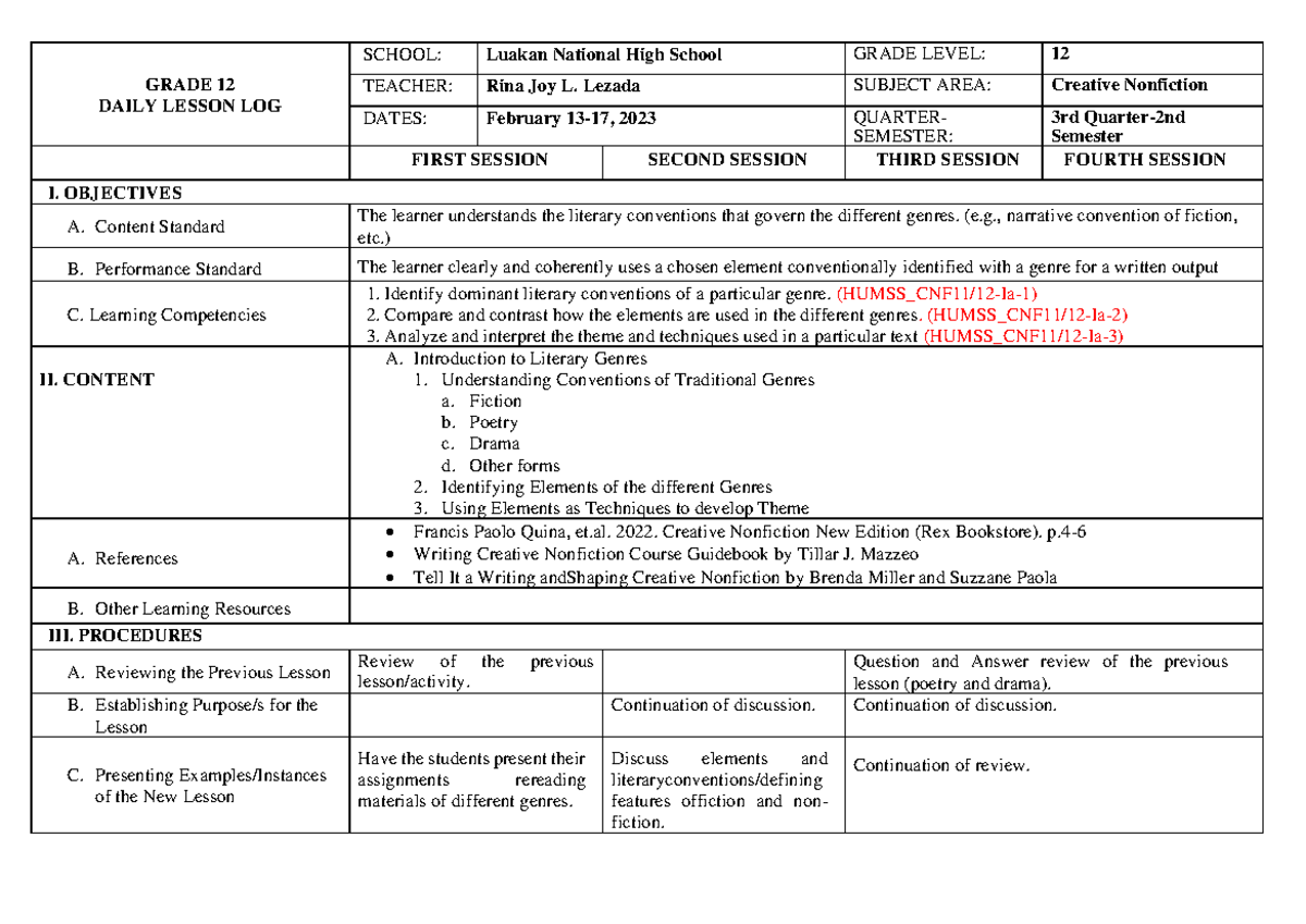 20230213 Dll Cnf Week1 - None - Secondary Education - Studocu