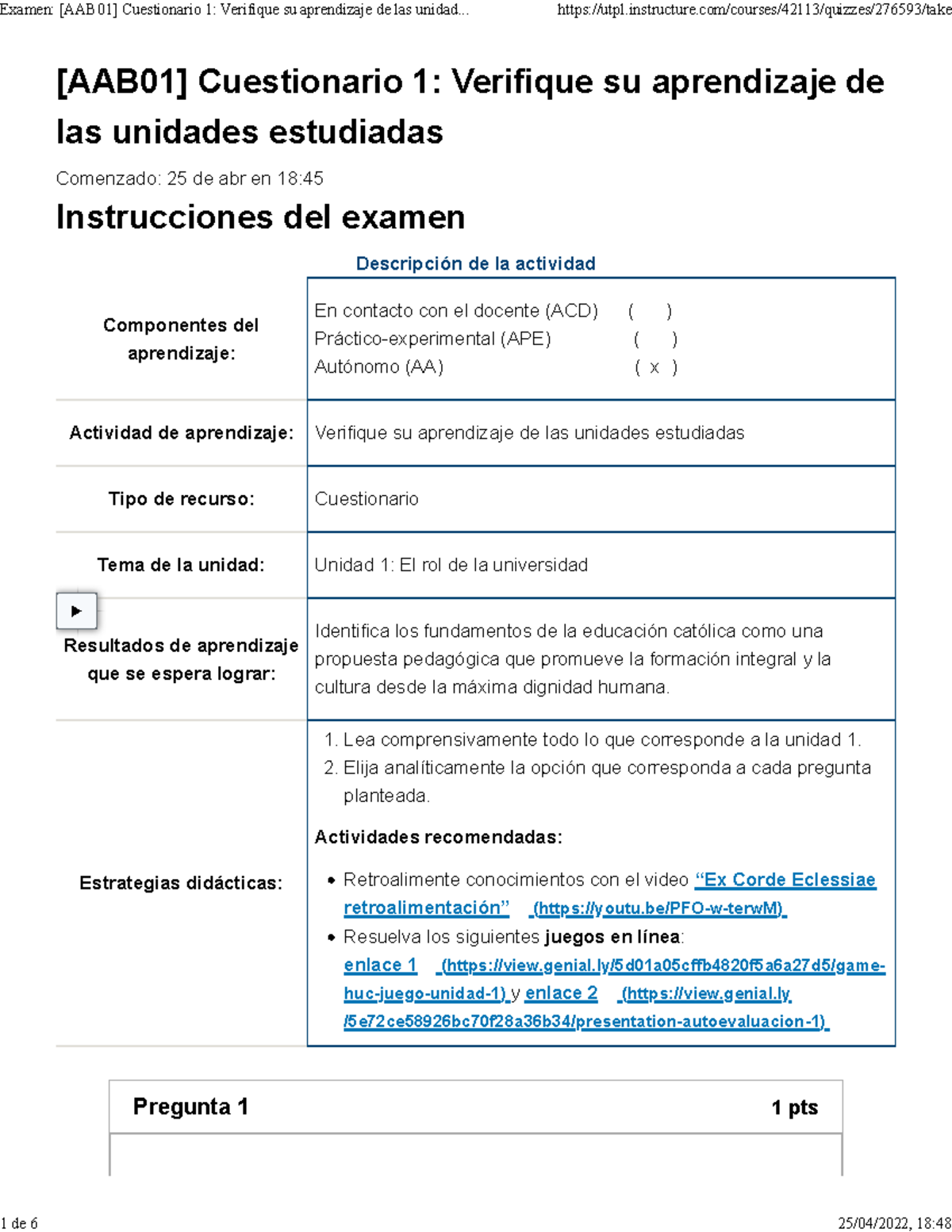 Examen [AAB01] Cuestionario 1 Verifique Su Aprendizaje De Las Unidades ...