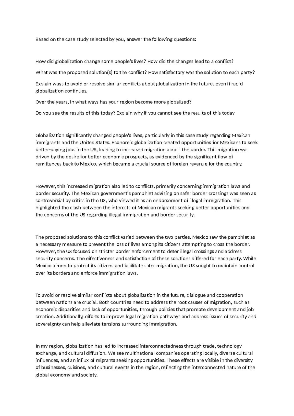 Globalization LJ - globalisation - Based on the case study selected by ...
