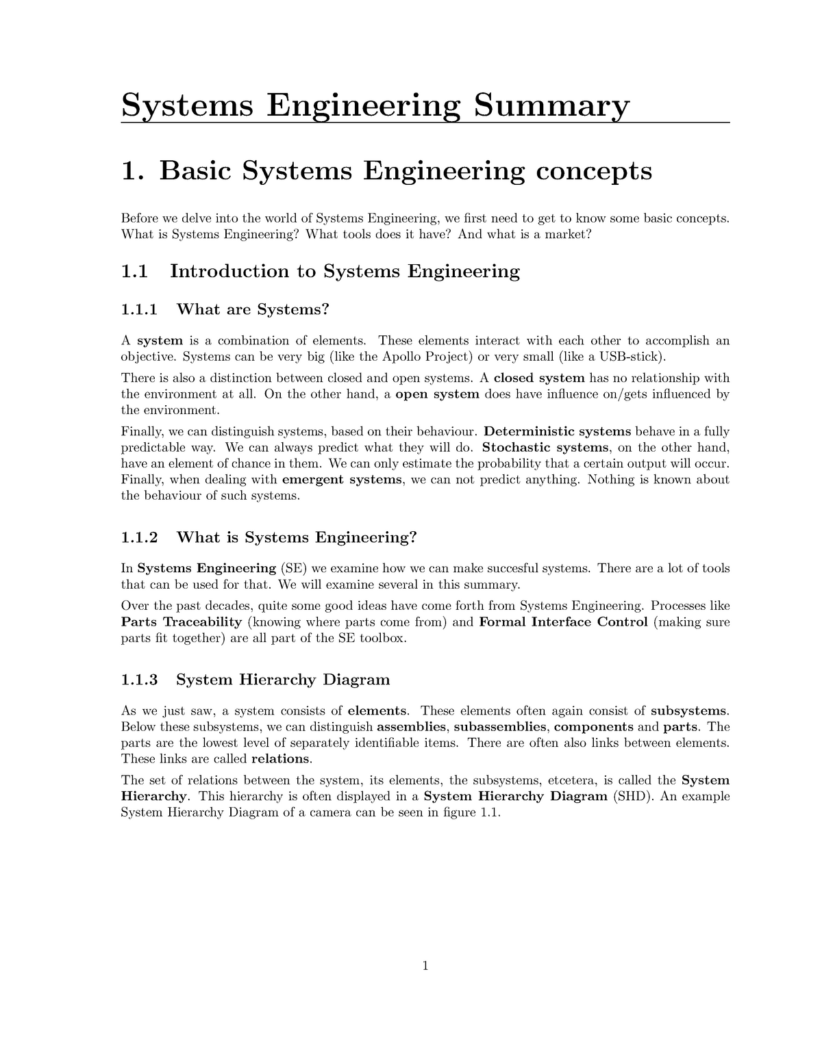 Summary SEAD - Systems Engineering Summary 1. Basic Systems Engineering ...