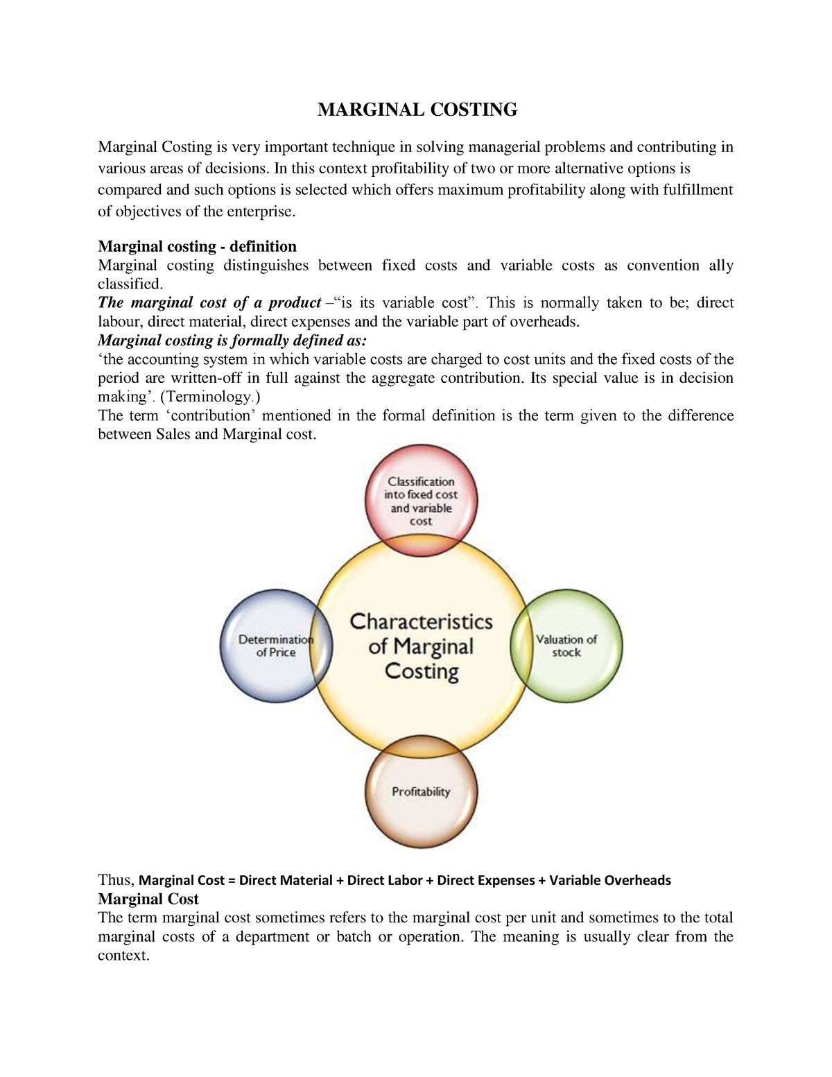 Marginal Costing 2 Notes Marginal Costing Marginal Costing Is Very Important Technique In 9399