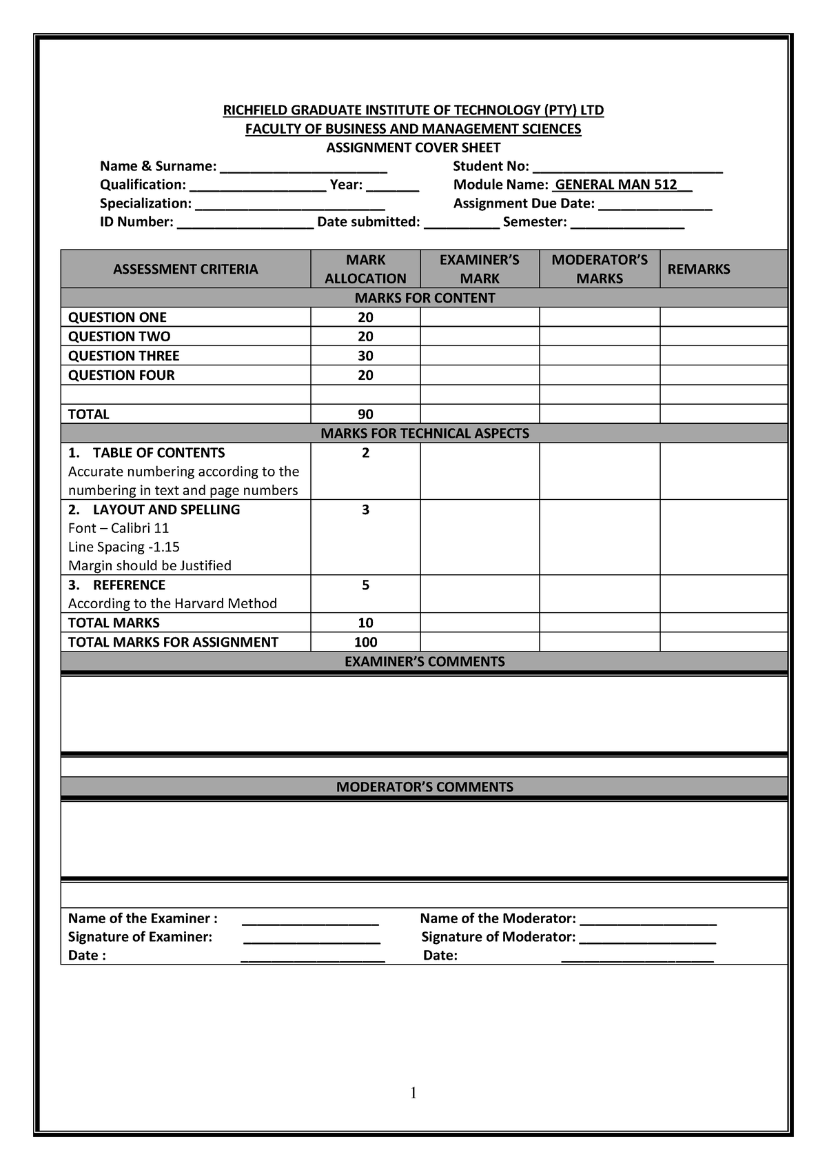 GM 512 - Assignment - file - RICHFIELD GRADUATE INSTITUTE OF TECHNOLOGY ...