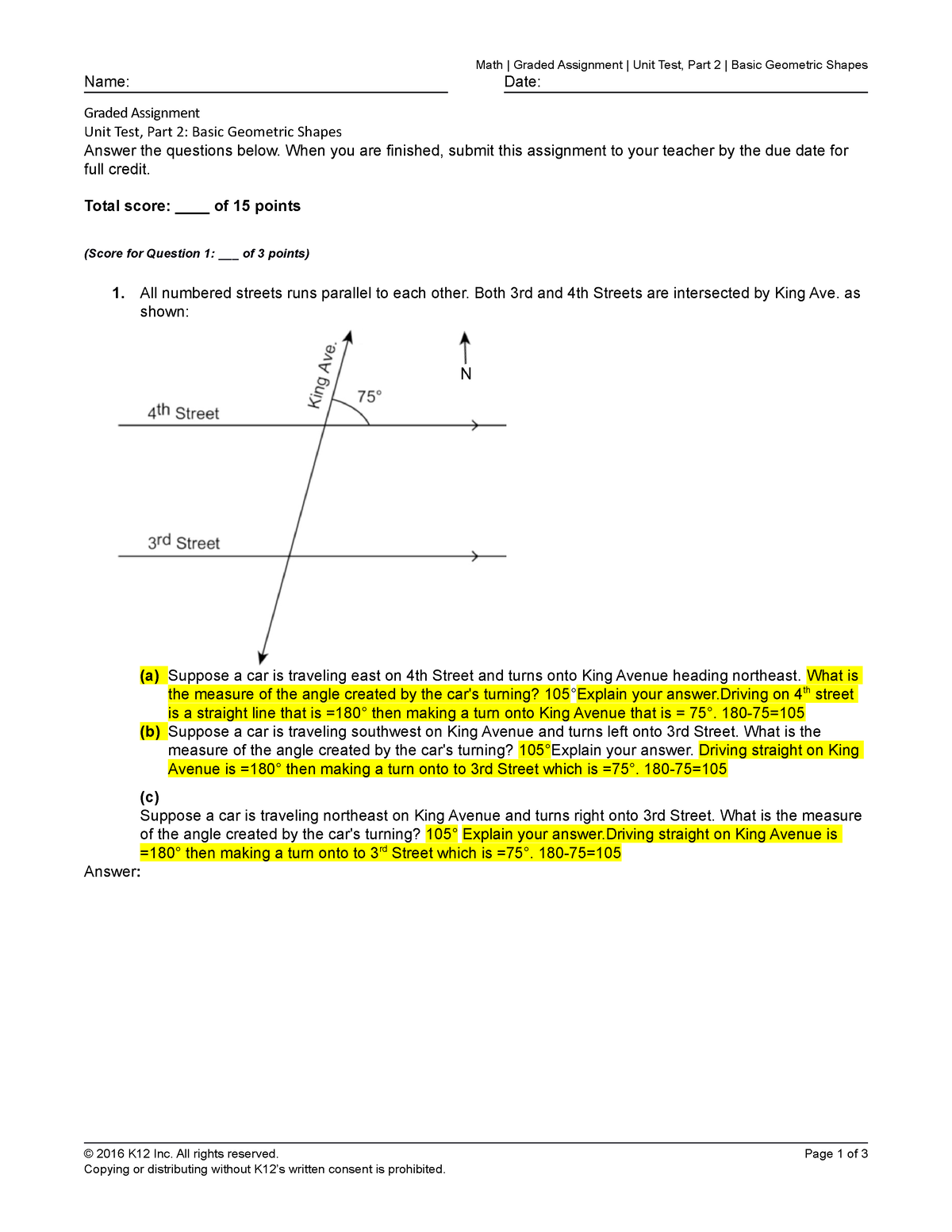 math graded assignment unit test part 2 reasoning and proof