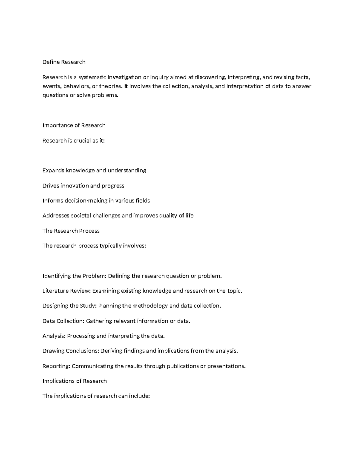 Research notes 2024 Define Research Research is a systematic