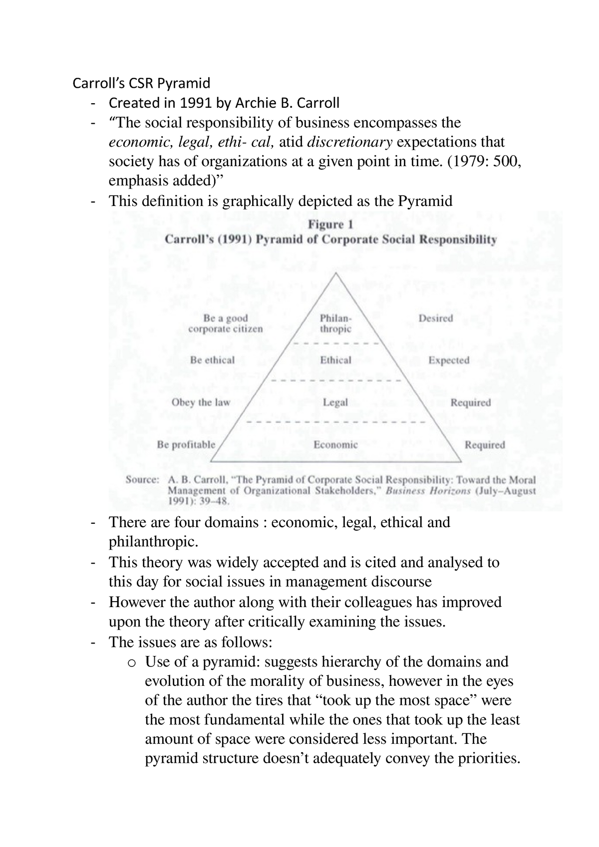 Carroll's CSR Pyramid notes - Carroll's CSR Pyramid - Created in 1991 by  Archie B. Carroll - “The - Studocu