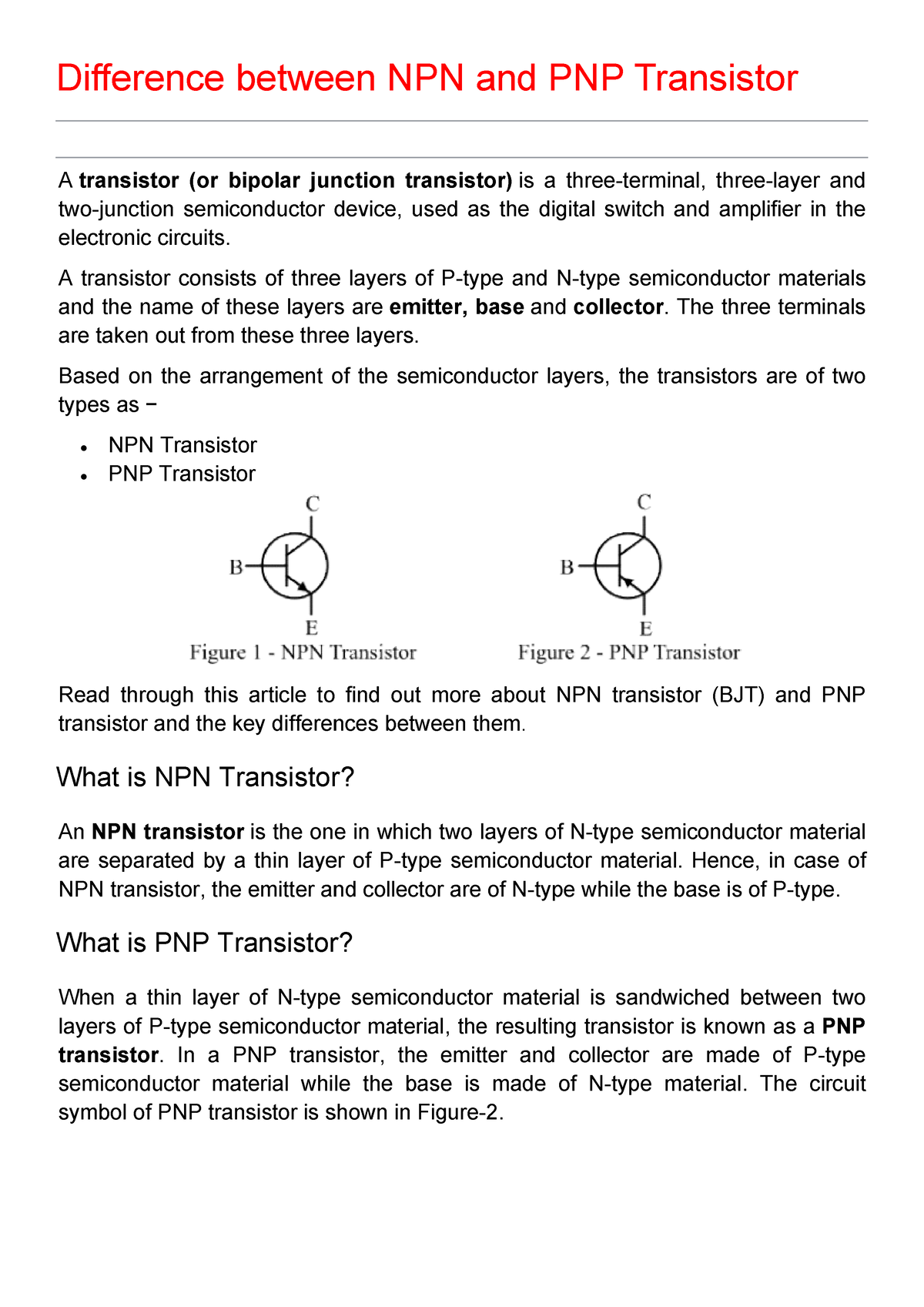 Difference Between Npn And Pnp Transistor A Transistor Consists Of