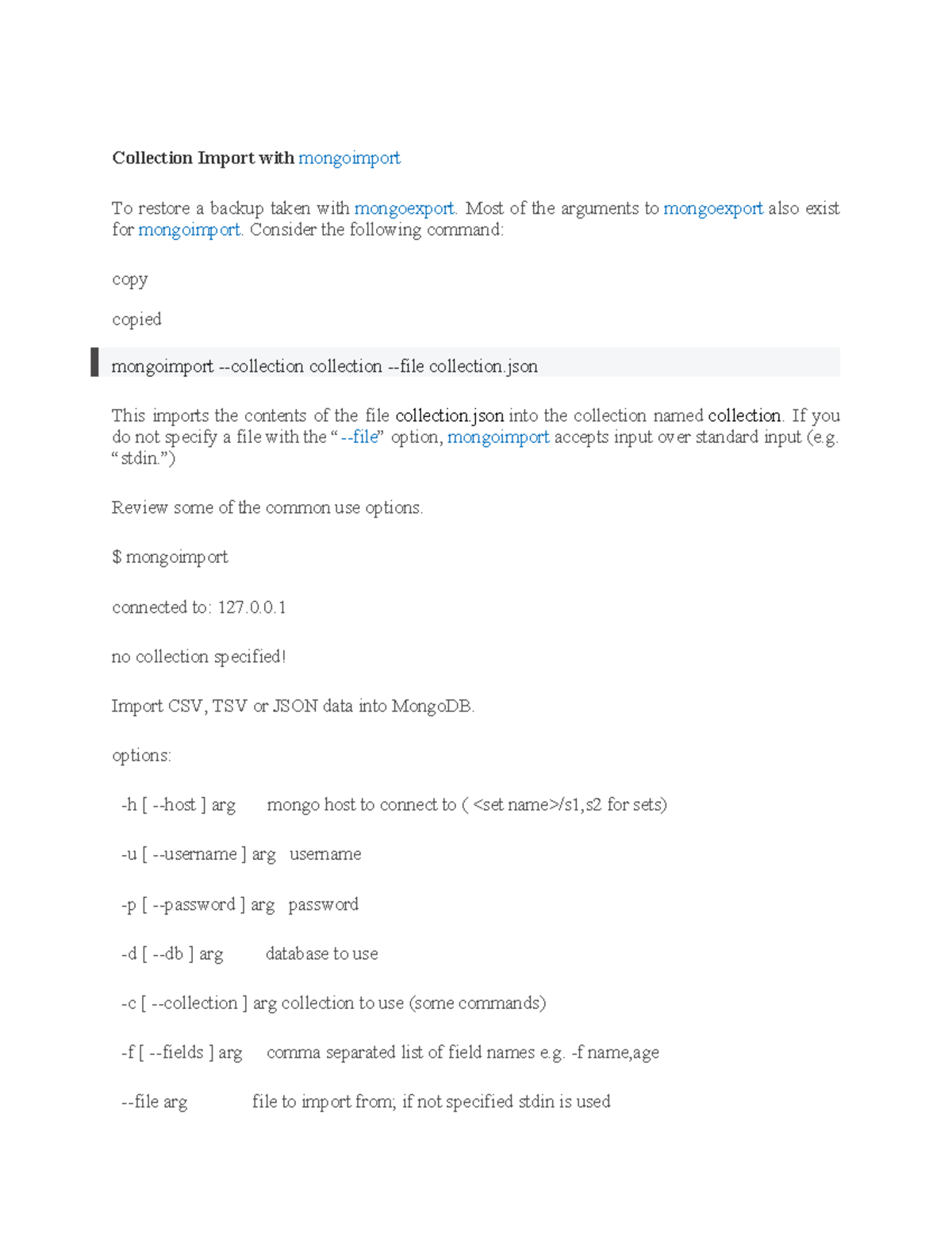 Mongo DB notes - Collection Import with mongoimport To restore a backup ...