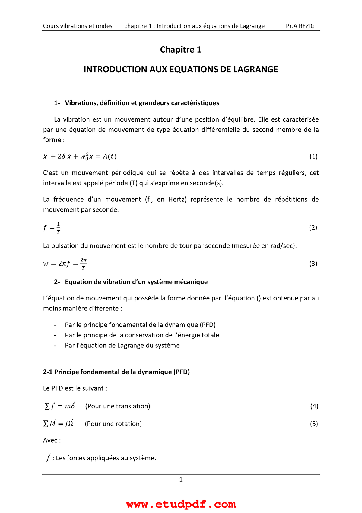 Ondes Et Vibrations - Cours Vibrations Et Ondes Chapitre 1 ...