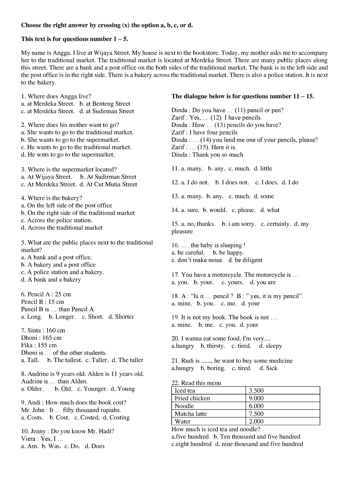 Inggrisss - soal latihan - Choose the right answer by crossing (x) the ...