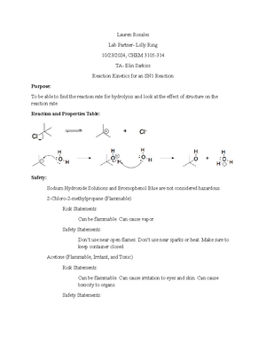Ochem exp 3 - Lab report for experiment 3 - Lab Partner- Lilly Ring 09 ...