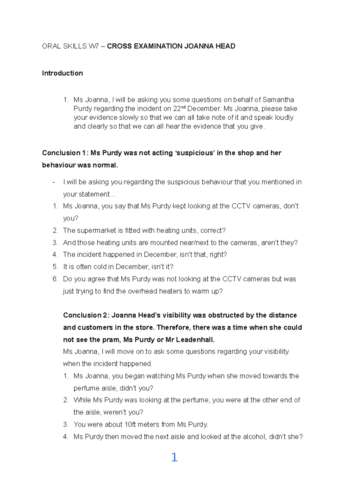 ORAL Skills W7 cross examination Joanna Head ORAL SKILLS W7 CROSS