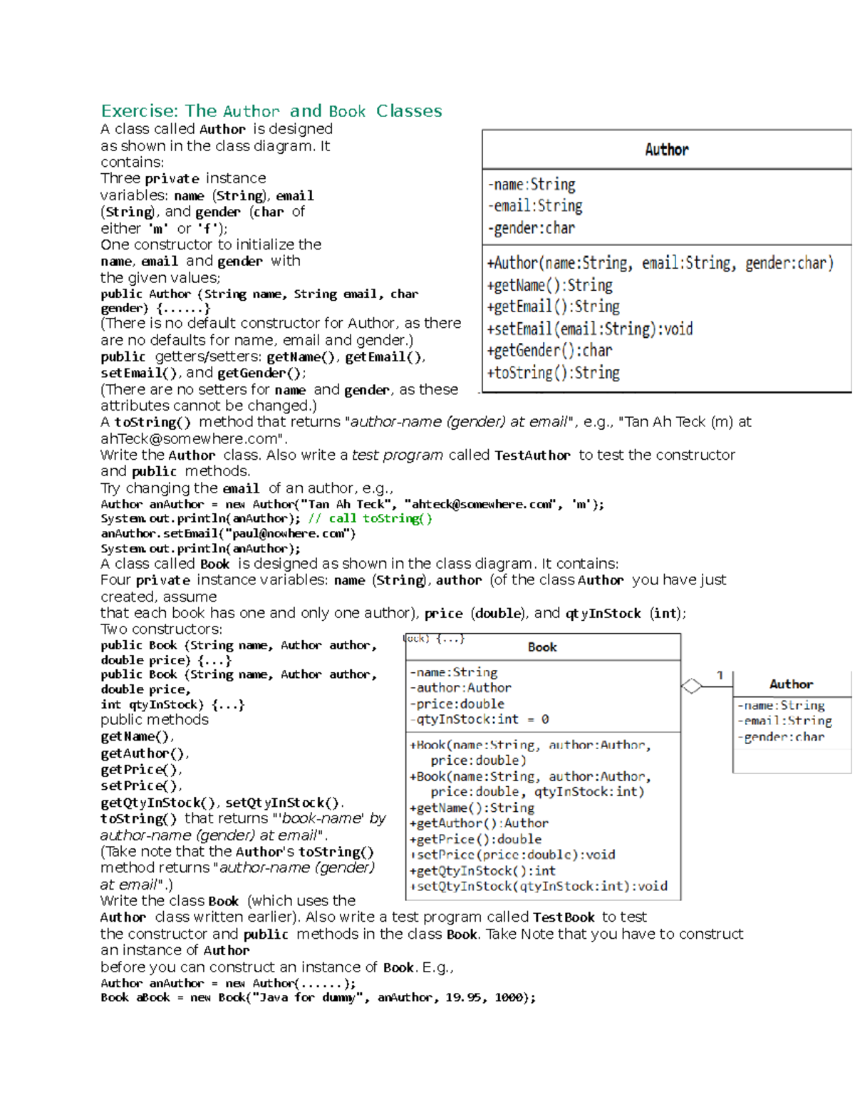 Java Lab03 - English - Exercise: The Author and Book Classes A class ...