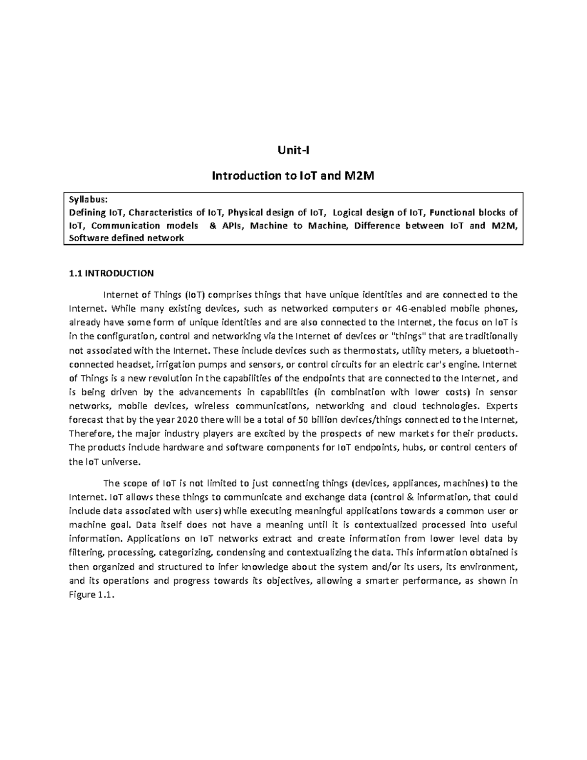 Logical design of iot - Unit-I Introduction to IoT and M2M Syllabus ...