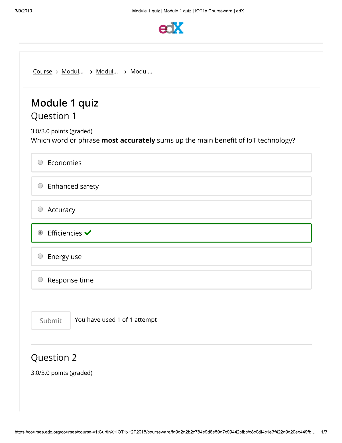 Module 1 Quiz Module 1 Quiz IOT1x Courseware Ed X - 3/9/2019 Module 1 ...