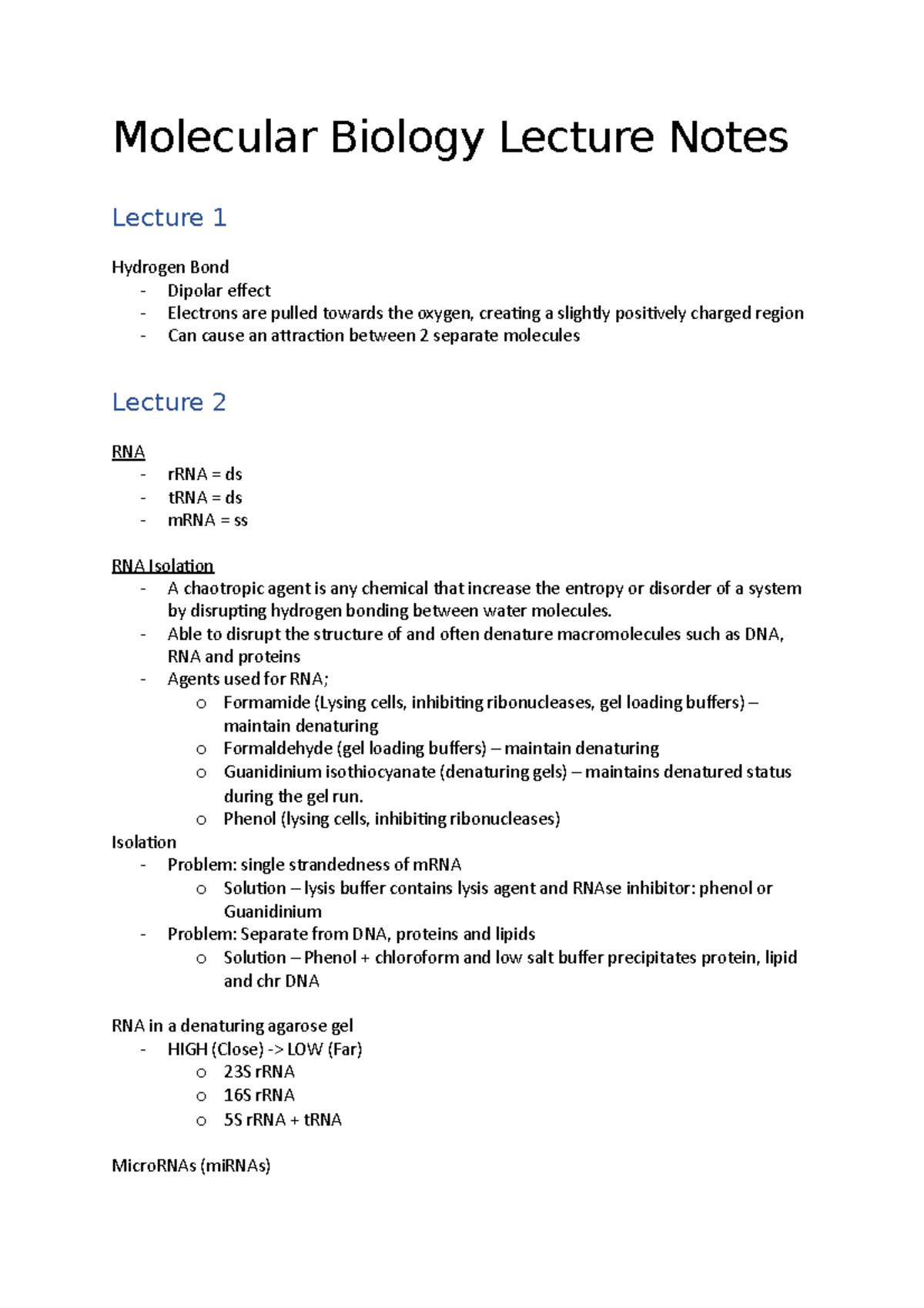 Molecular Biology Lecture Notes - Molecular Biology Lecture Notes ...