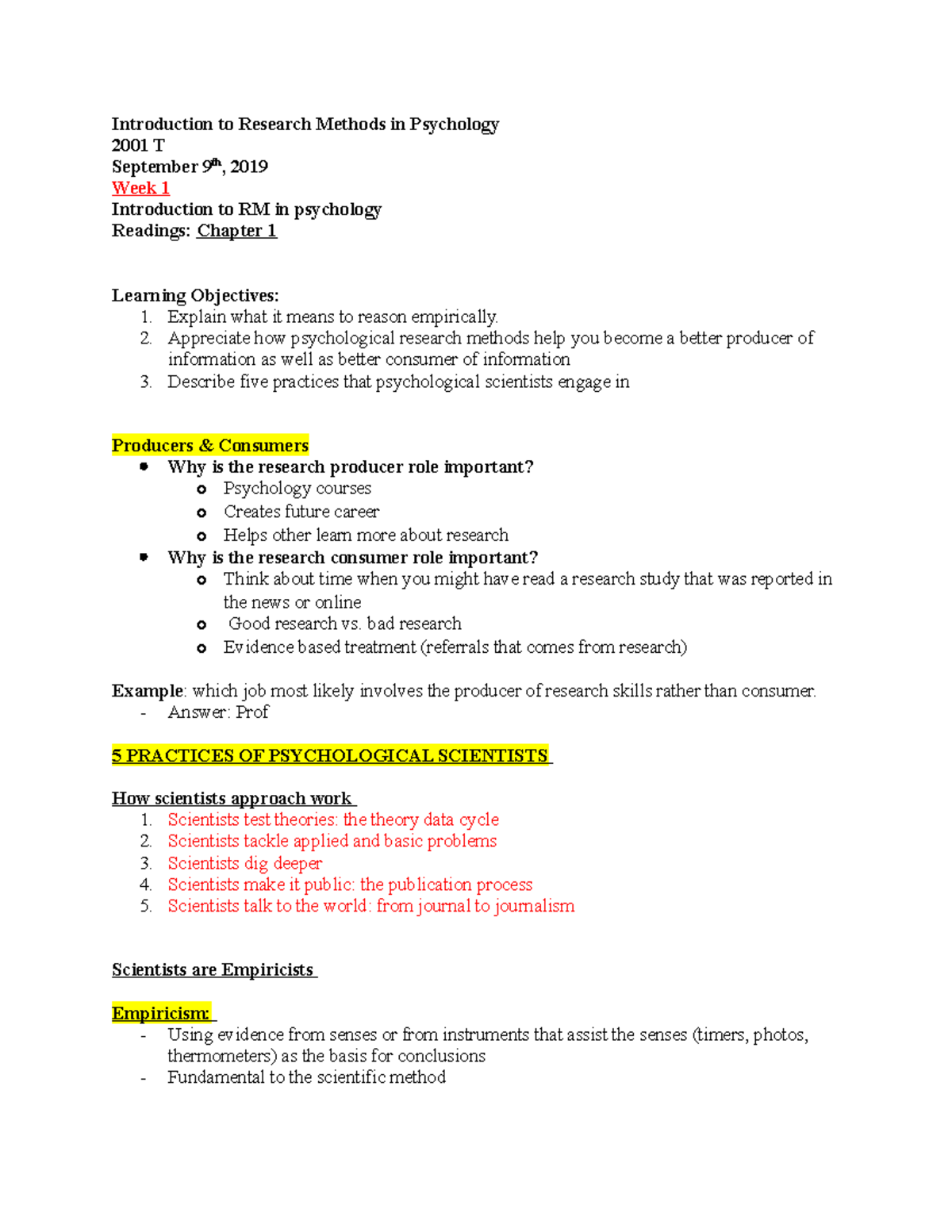 Research Methods 2001 T Week 1 - Introduction to Research Methods in ...
