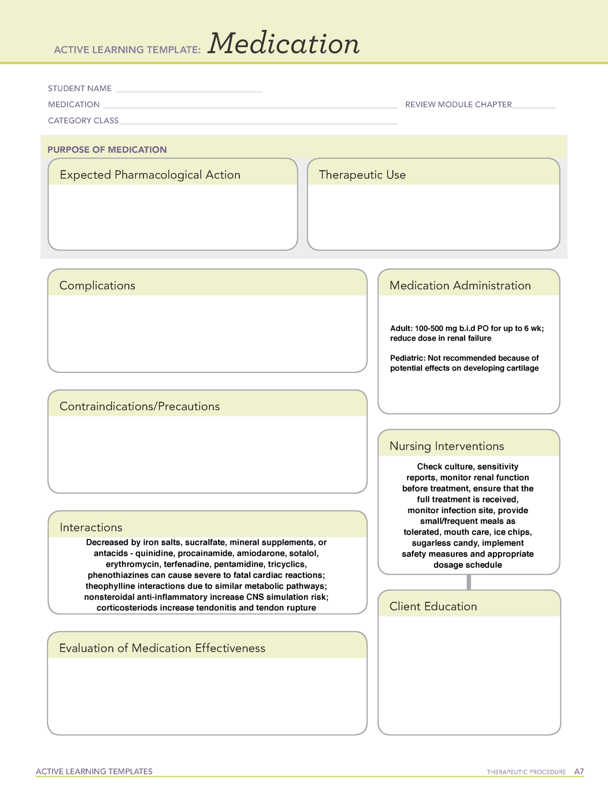 Ciprofloxacin Ati Medication Template Printable Word Searches